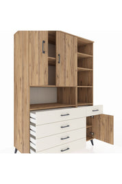 Kronos Dolap 8 Raflı 5 Çekmeceli 3 Kapaklı 132x59x195 Çam-Çam/Aytaşı