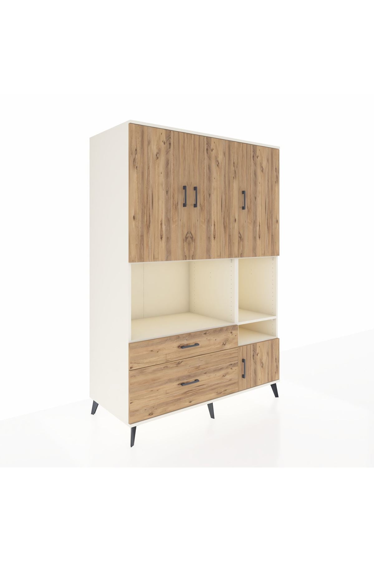 Kronos Dolap 7 Raflı 2 Çekmeceli 4 Kapaklı 132x59x195 Aytaşı-Çam/Çam