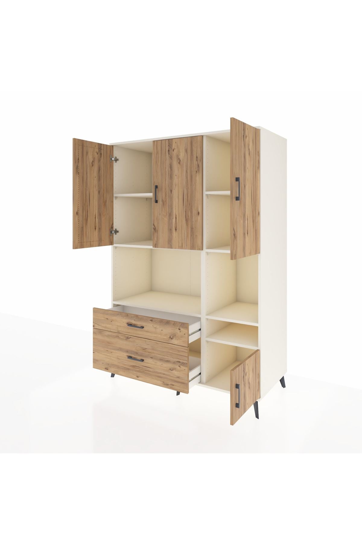 Kronos Dolap 7 Raflı 2 Çekmeceli 4 Kapaklı 132x59x195 Aytaşı-Çam/Çam