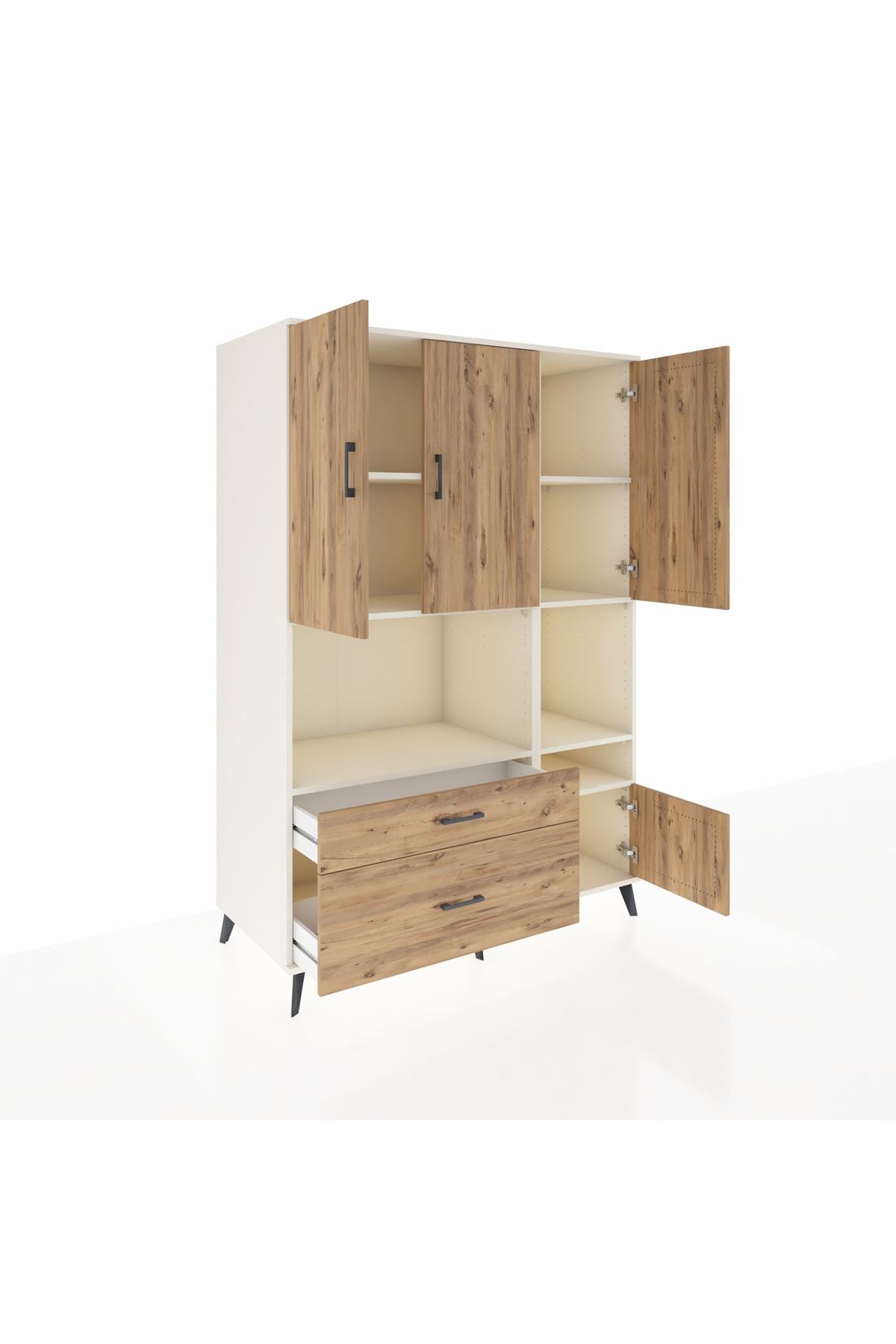 Kronos Dolap 7 Raflı 2 Çekmeceli 4 Kapaklı 132x59x195 Aytaşı-Çam/Çam