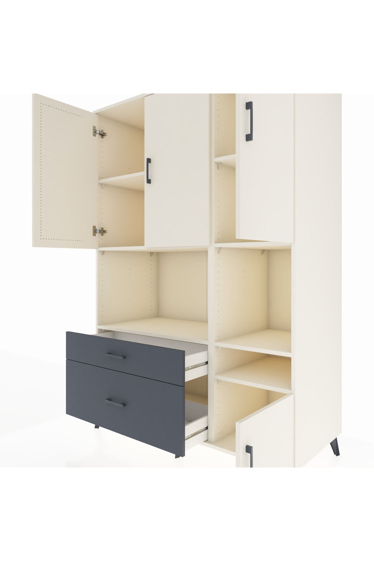 Kronos Dolap 7 Raflı 2 Çekmeceli 4 Kapaklı 132x59x195 Aytaşı-Aytaşı/Antrasit