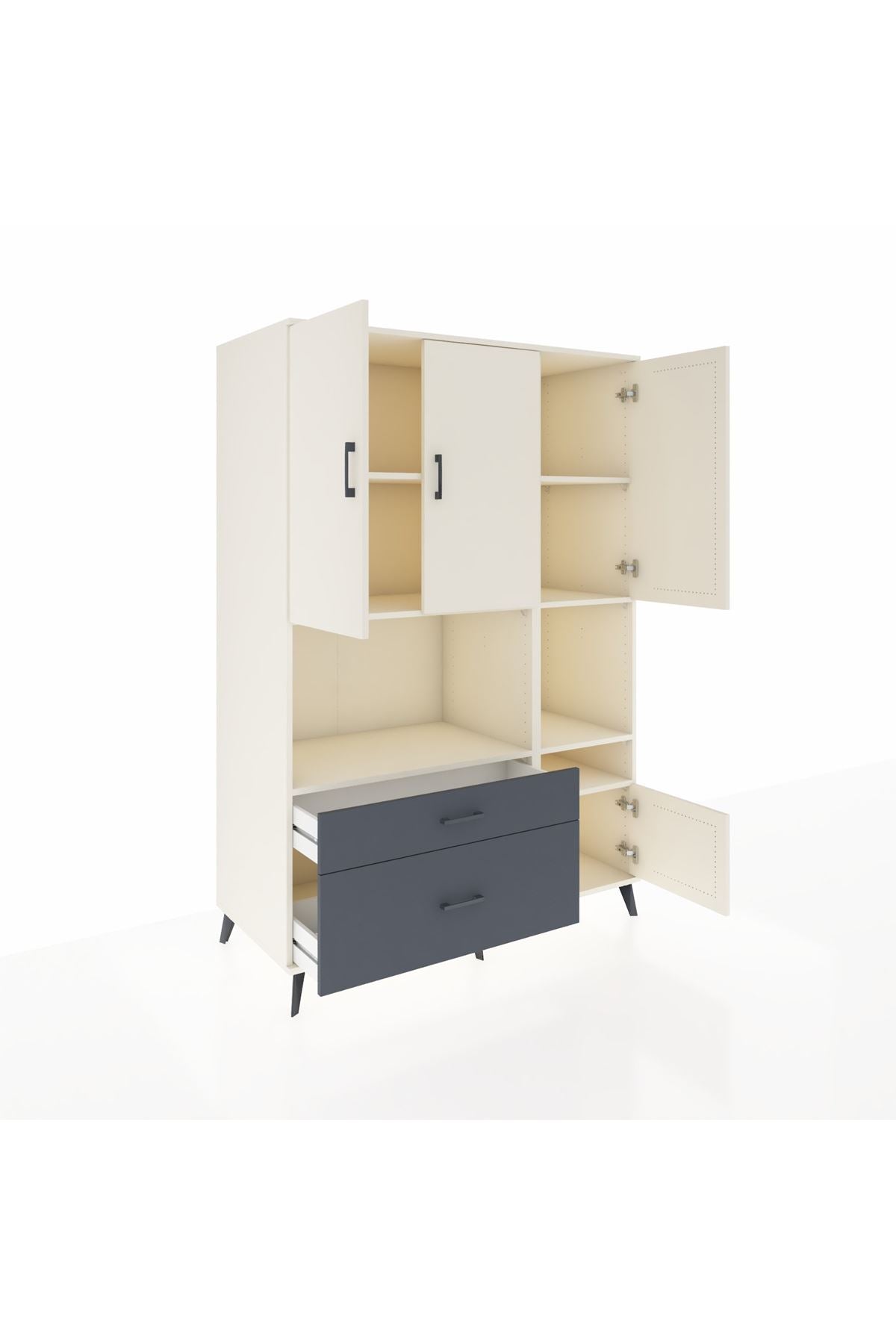 Kronos Dolap 7 Raflı 2 Çekmeceli 4 Kapaklı 132x59x195 Aytaşı-Aytaşı/Antrasit