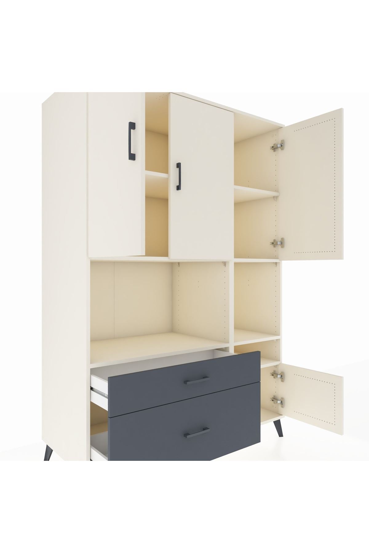 Kronos Dolap 7 Raflı 2 Çekmeceli 4 Kapaklı 132x59x195 Aytaşı-Aytaşı/Antrasit