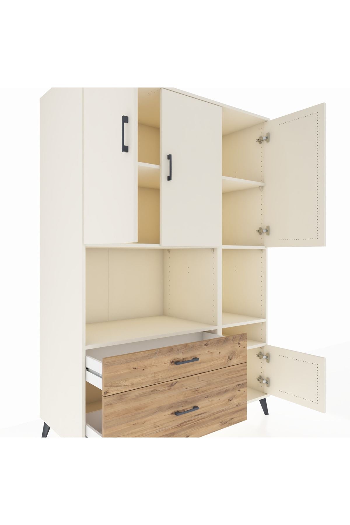 Kronos Dolap 7 Raflı 2 Çekmeceli 4 Kapaklı 132x59x195 Aytaşı-Aytaşı/Çam