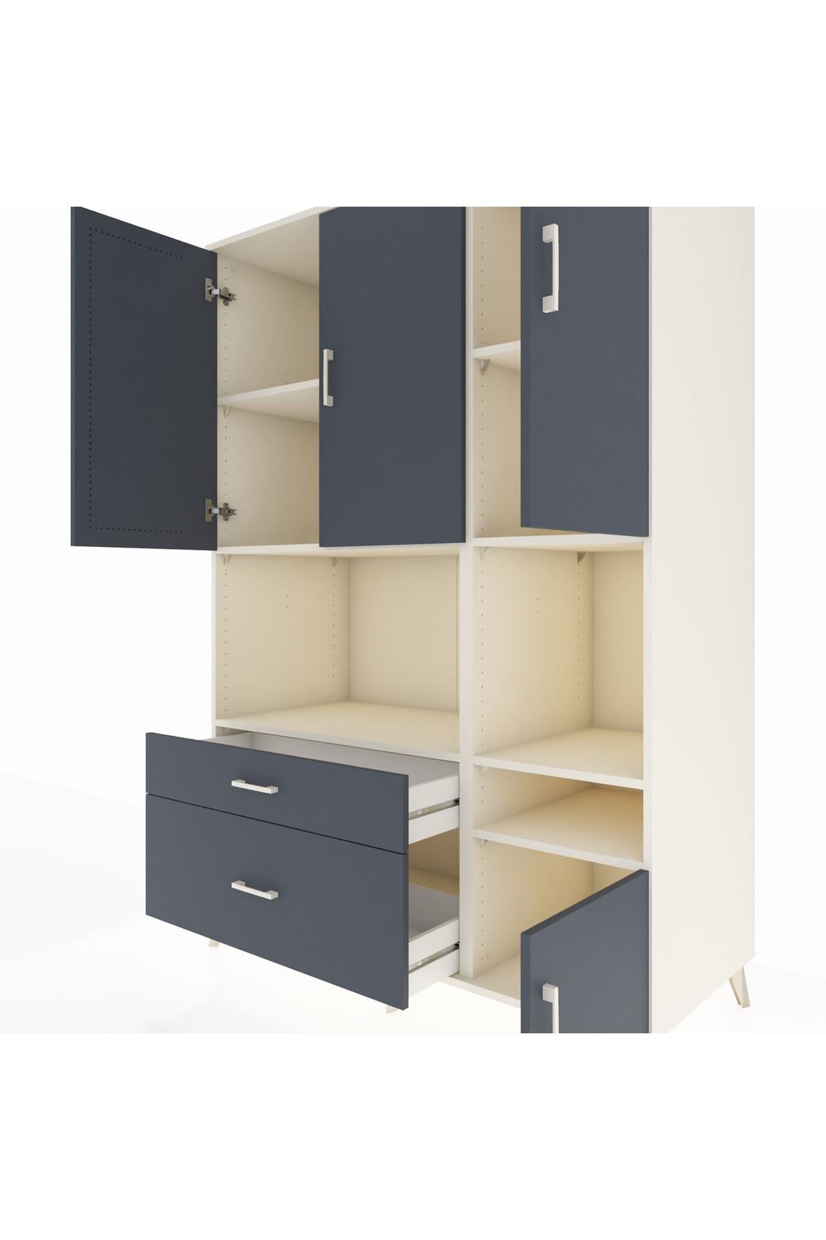 Kronos Dolap 7 Raflı 2 Çekmeceli 4 Kapaklı 132x59x195 Aytaşı-Antrasit/Antrasit