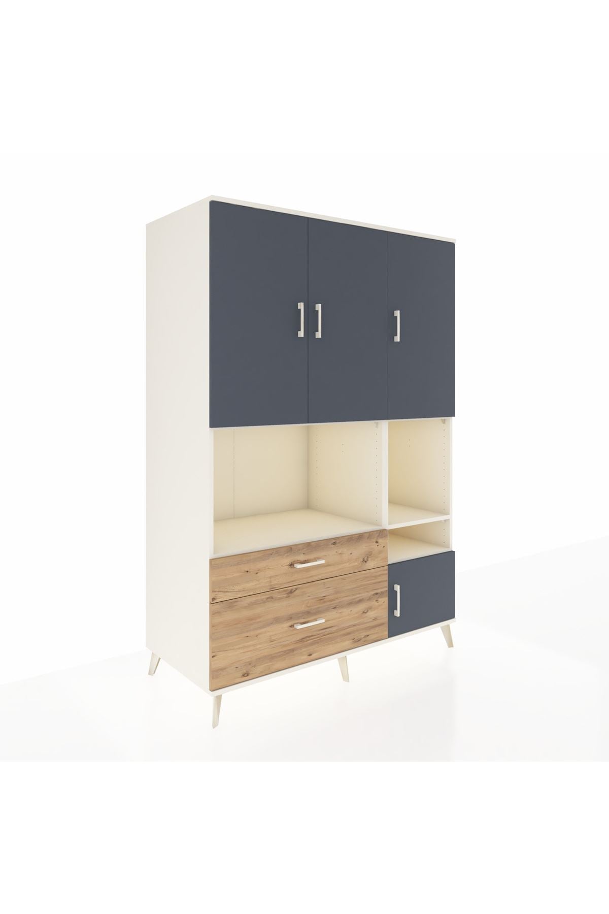 Kronos Dolap 7 Raflı 2 Çekmeceli 4 Kapaklı 132x59x195 Aytaşı-Antrasit/Çam