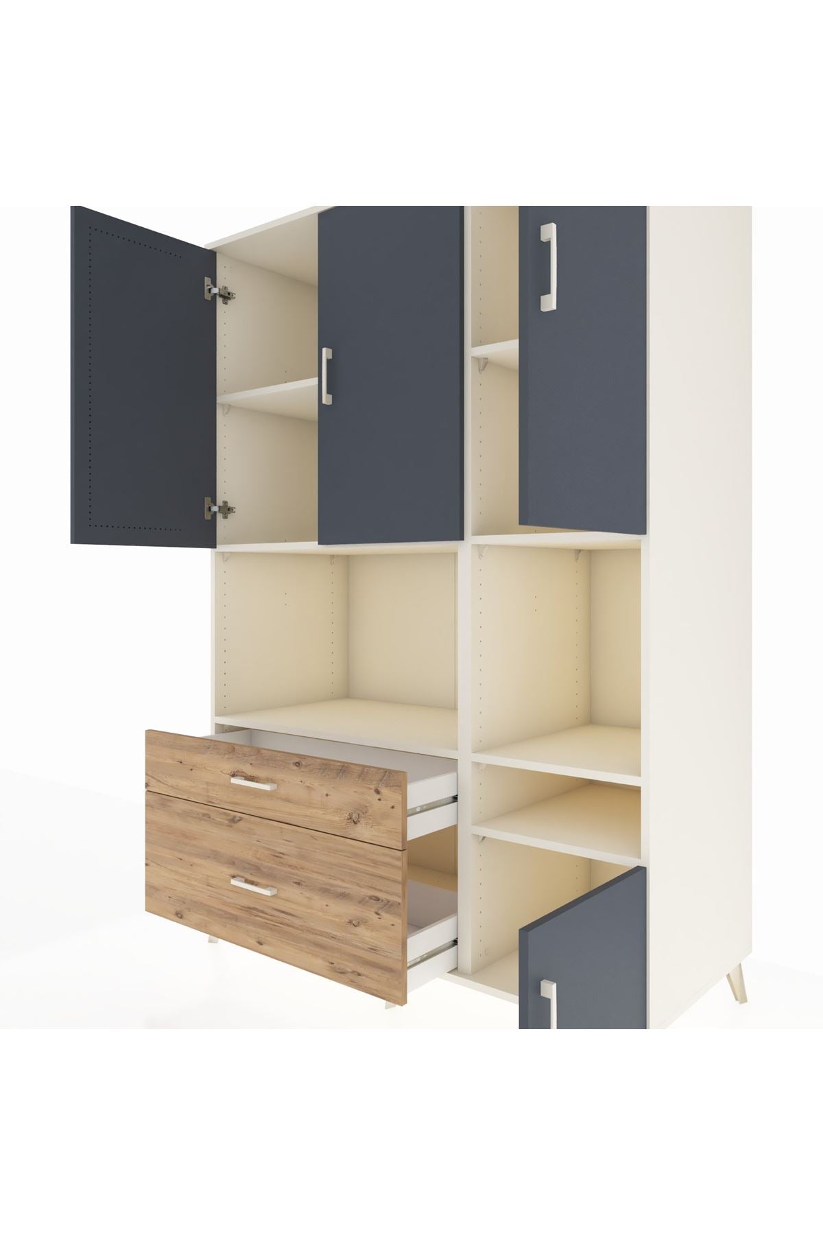 Kronos Dolap 7 Raflı 2 Çekmeceli 4 Kapaklı 132x59x195 Aytaşı-Antrasit/Çam