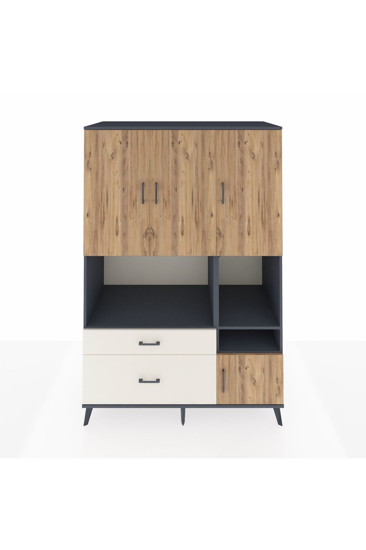 Kronos Dolap 7 Raflı 2 Çekmeceli 4 Kapaklı 132x59x195 Antrasit-Çam/Aytaşı