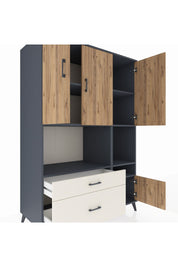 Kronos Dolap 7 Raflı 2 Çekmeceli 4 Kapaklı 132x59x195 Antrasit-Çam/Aytaşı