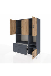 Kronos Dolap 7 Raflı 2 Çekmeceli 4 Kapaklı 132x59x195 Antrasit-Çam/Antrasit