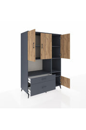 Kronos Dolap 7 Raflı 2 Çekmeceli 4 Kapaklı 132x59x195 Antrasit-Çam/Antrasit