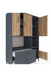 Kronos Dolap 7 Raflı 2 Çekmeceli 4 Kapaklı 132x59x195 Antrasit-Çam/Antrasit