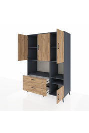 Kronos Dolap 7 Raflı 2 Çekmeceli 4 Kapaklı 132x59x195 Antrasit-Çam/Çam