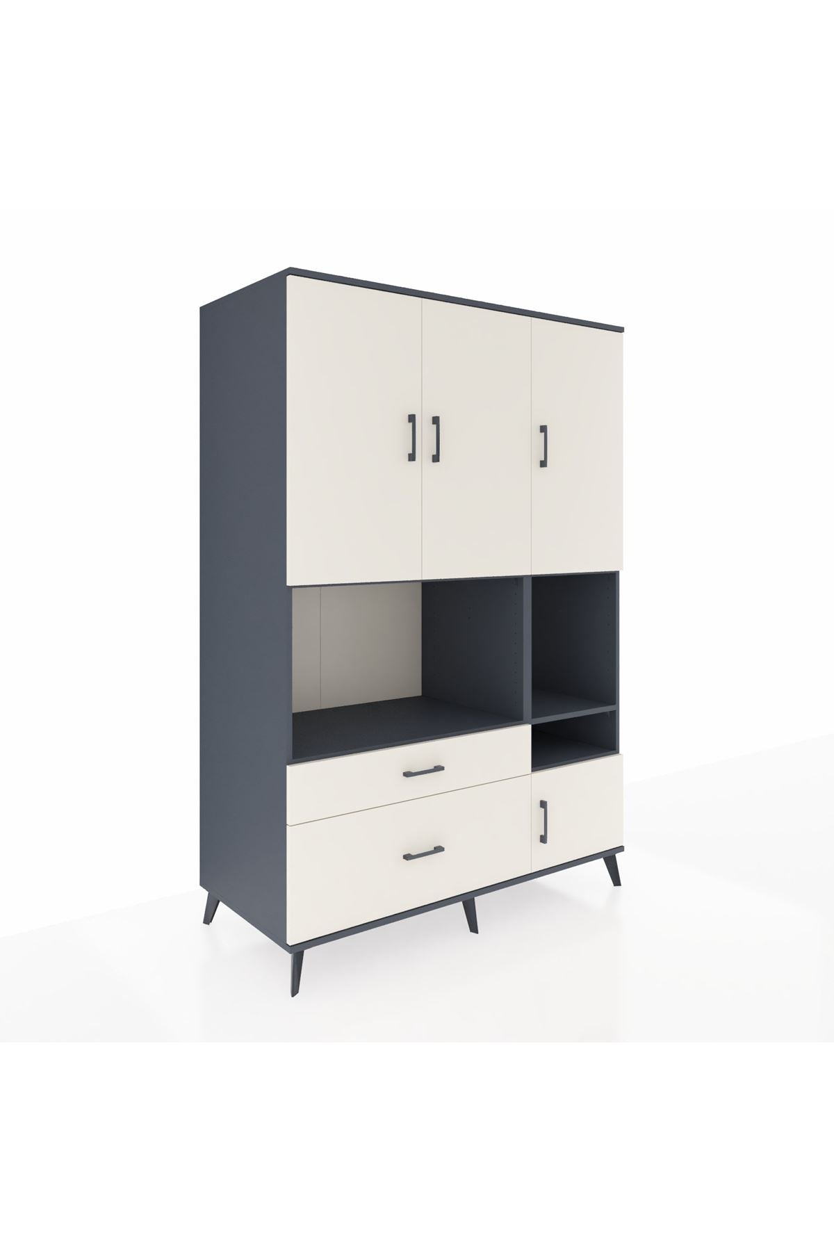 Kronos Dolap 7 Raflı 2 Çekmeceli 4 Kapaklı 132x59x195 Antrasit-Aytaşı/Aytaşı