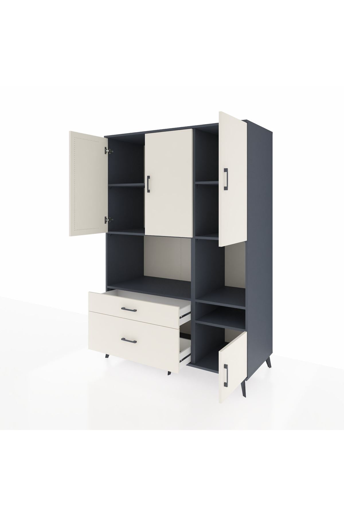 Kronos Dolap 7 Raflı 2 Çekmeceli 4 Kapaklı 132x59x195 Antrasit-Aytaşı/Aytaşı