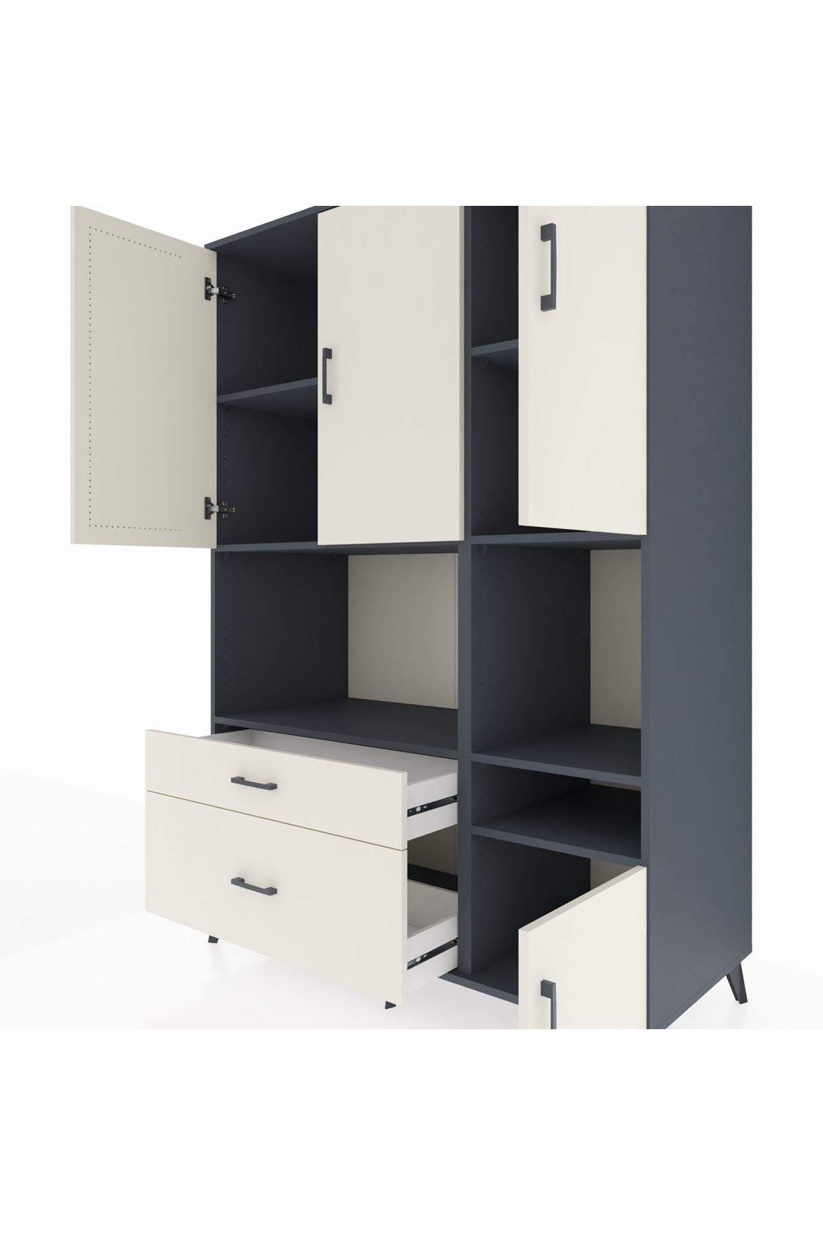 Kronos Dolap 7 Raflı 2 Çekmeceli 4 Kapaklı 132x59x195 Antrasit-Aytaşı/Aytaşı