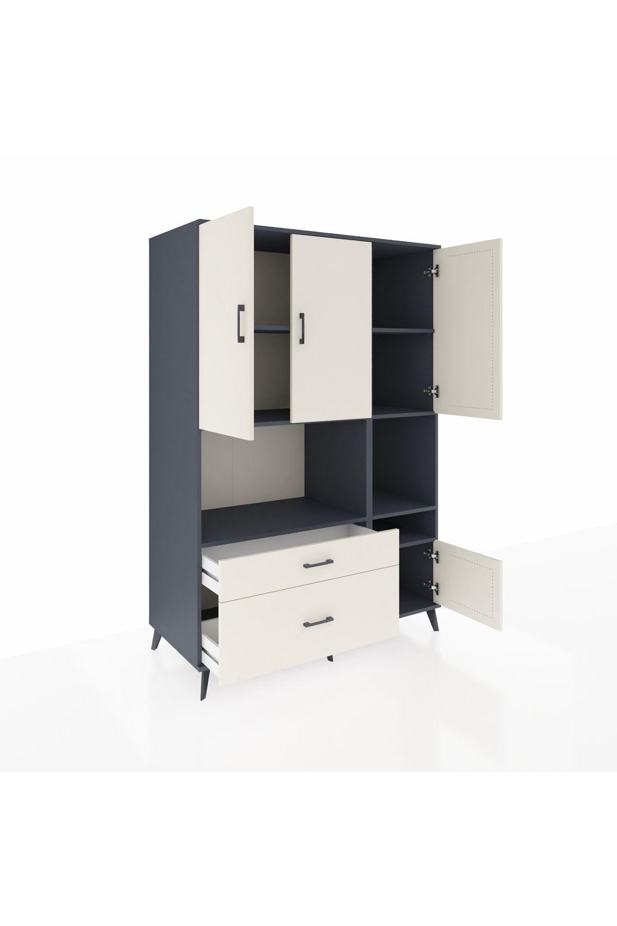 Kronos Dolap 7 Raflı 2 Çekmeceli 4 Kapaklı 132x59x195 Antrasit-Aytaşı/Aytaşı