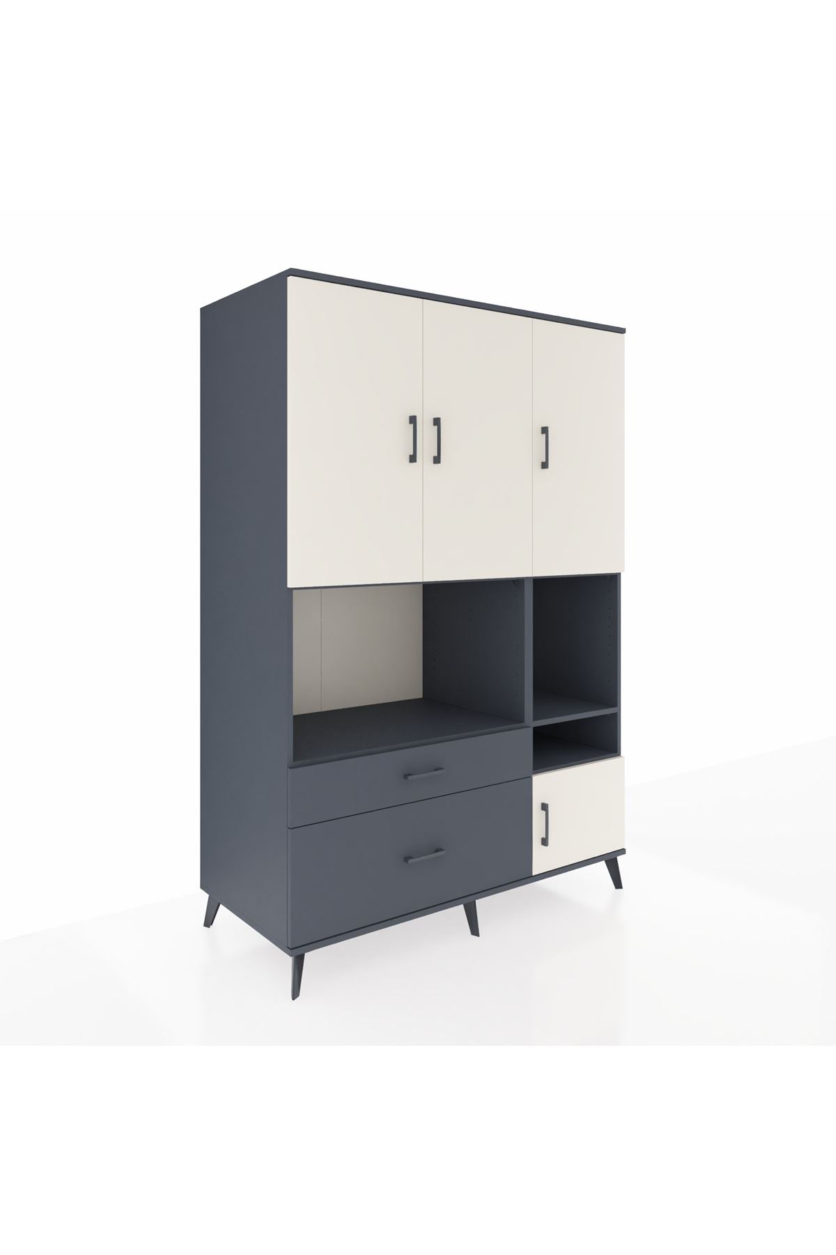 Kronos Dolap 7 Raflı 2 Çekmeceli 4 Kapaklı 132x59x195 Antrasit-Aytaşı/Antrasit