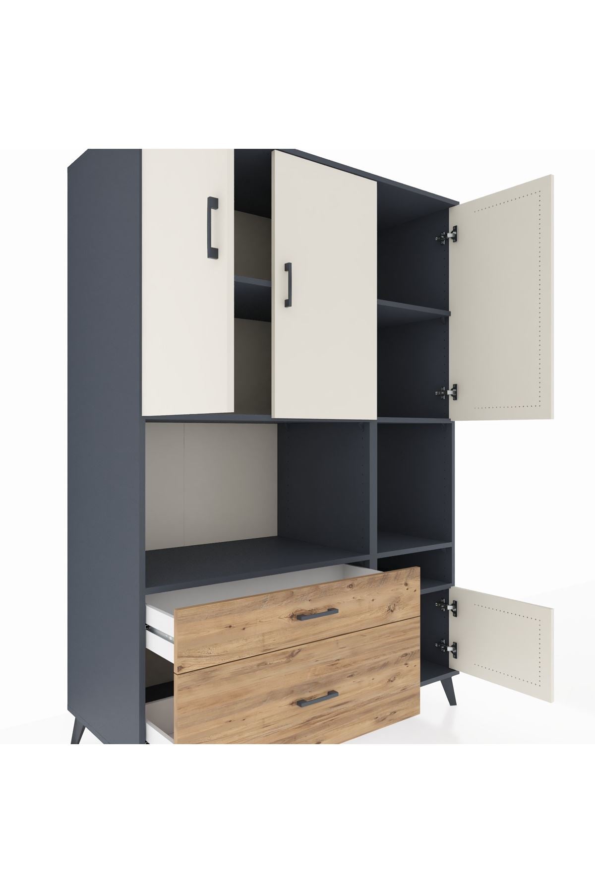 Kronos Dolap 7 Raflı 2 Çekmeceli 4 Kapaklı 132x59x195 Antrasit-Aytaşı/Çam