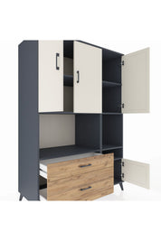 Kronos Dolap 7 Raflı 2 Çekmeceli 4 Kapaklı 132x59x195 Antrasit-Aytaşı/Çam