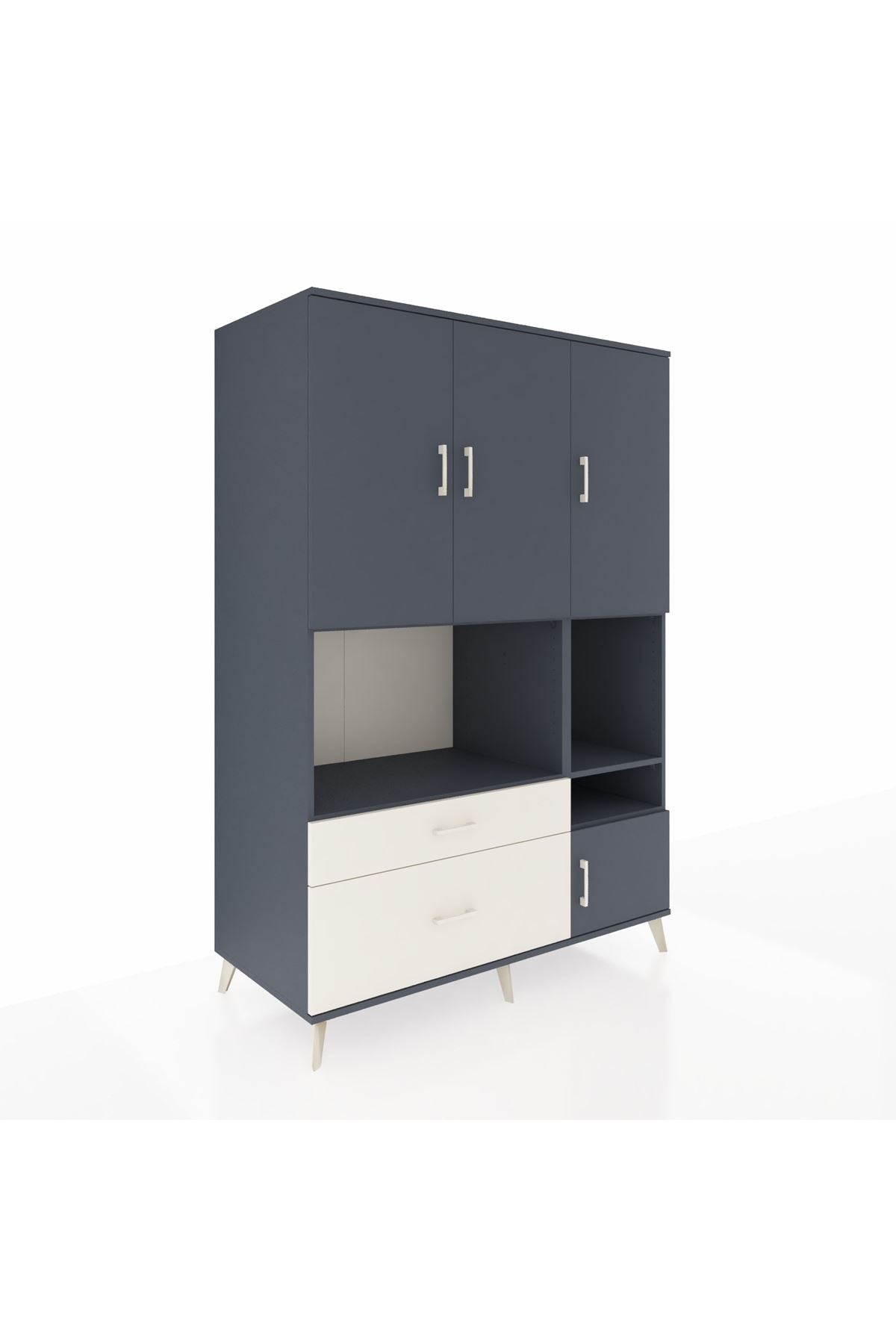 Kronos Dolap 7 Raflı 2 Çekmeceli 4 Kapaklı 132x59x195 Antrasit-Antrasit/Aytaşı