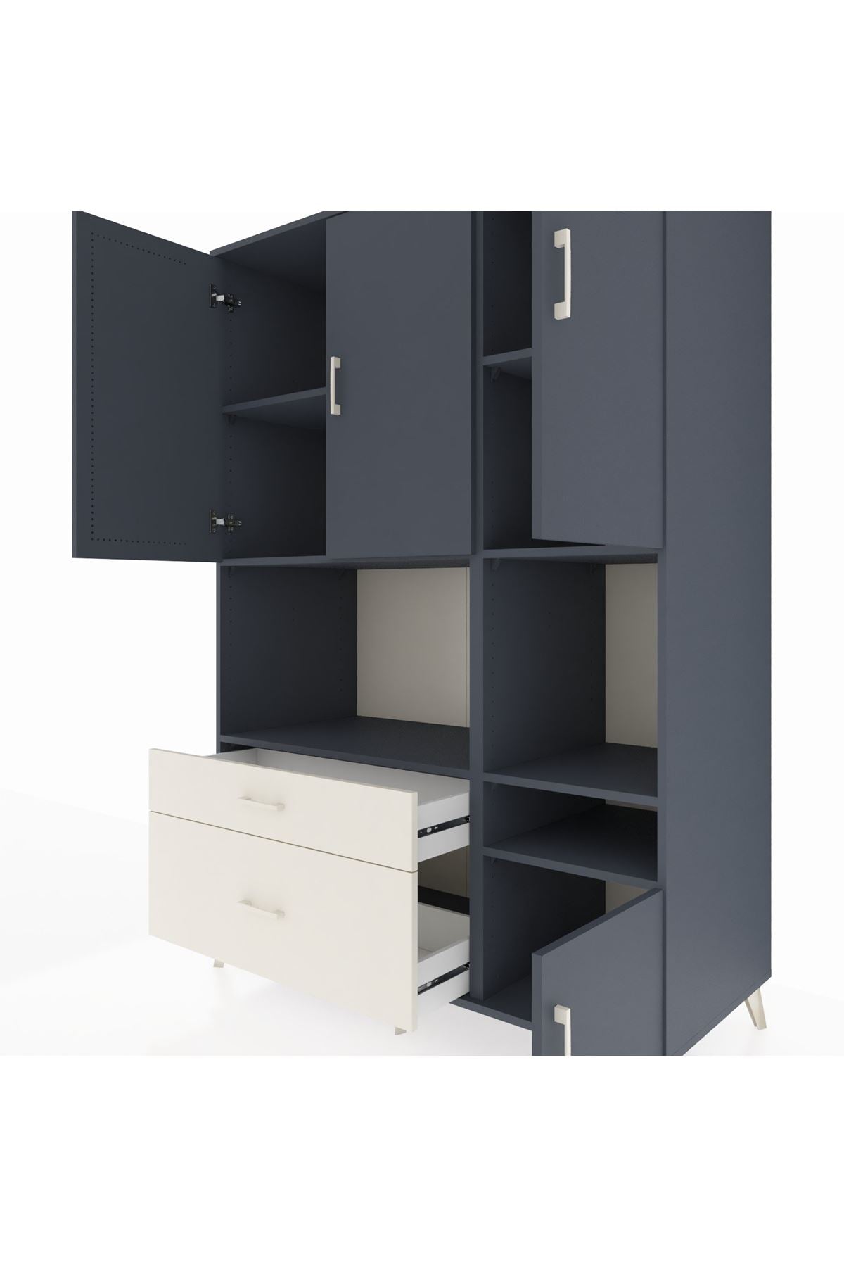 Kronos Dolap 7 Raflı 2 Çekmeceli 4 Kapaklı 132x59x195 Antrasit-Antrasit/Aytaşı