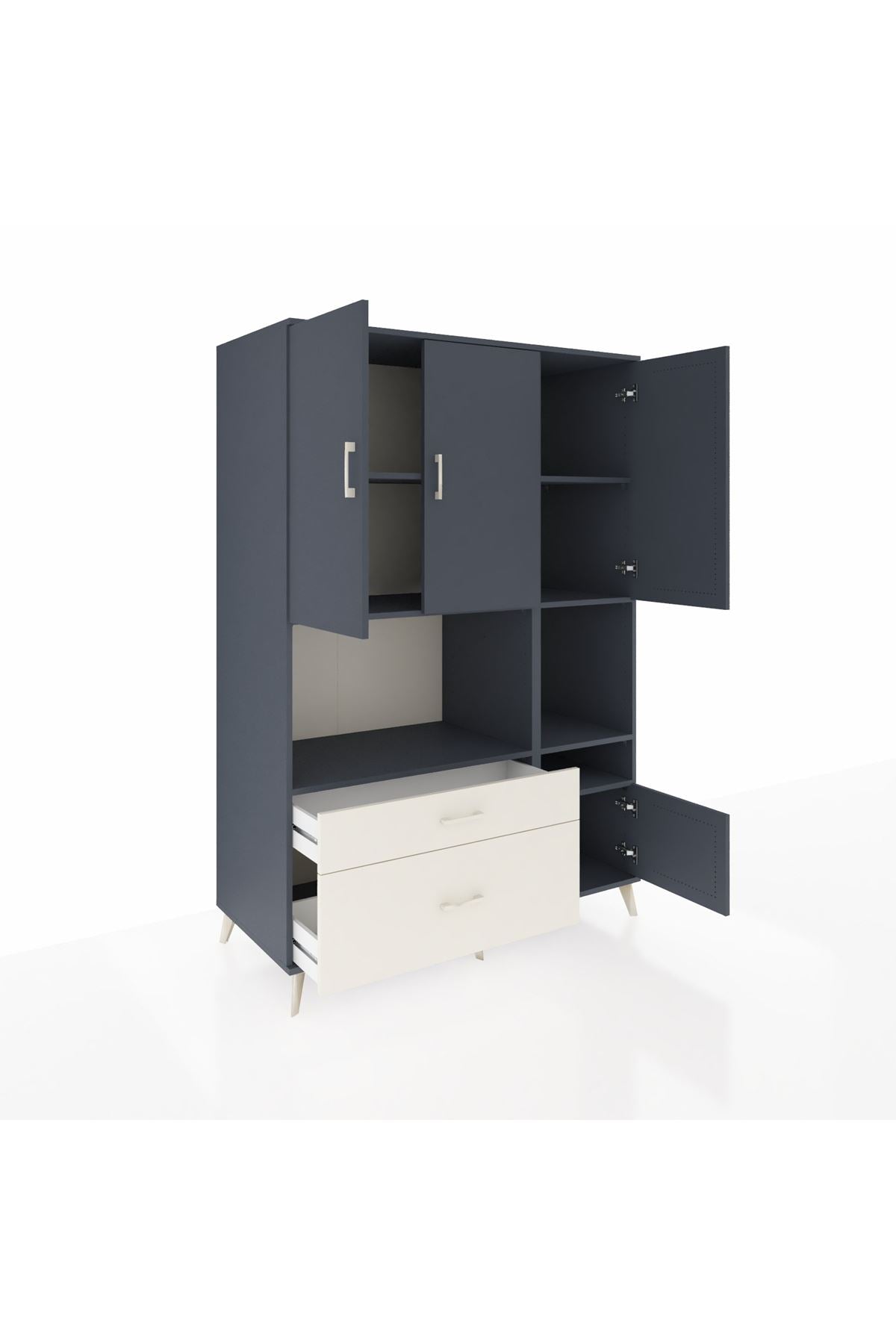 Kronos Dolap 7 Raflı 2 Çekmeceli 4 Kapaklı 132x59x195 Antrasit-Antrasit/Aytaşı