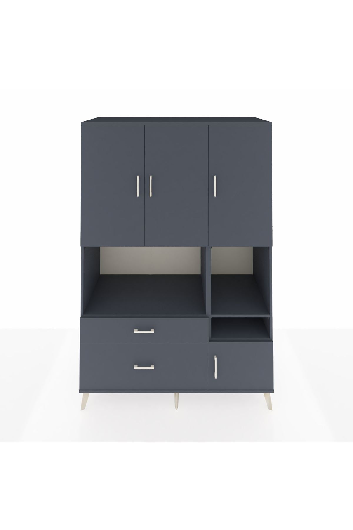 Kronos Dolap 7 Raflı 2 Çekmeceli 4 Kapaklı 132x59x195 Antrasit-Antrasit/Antrasit