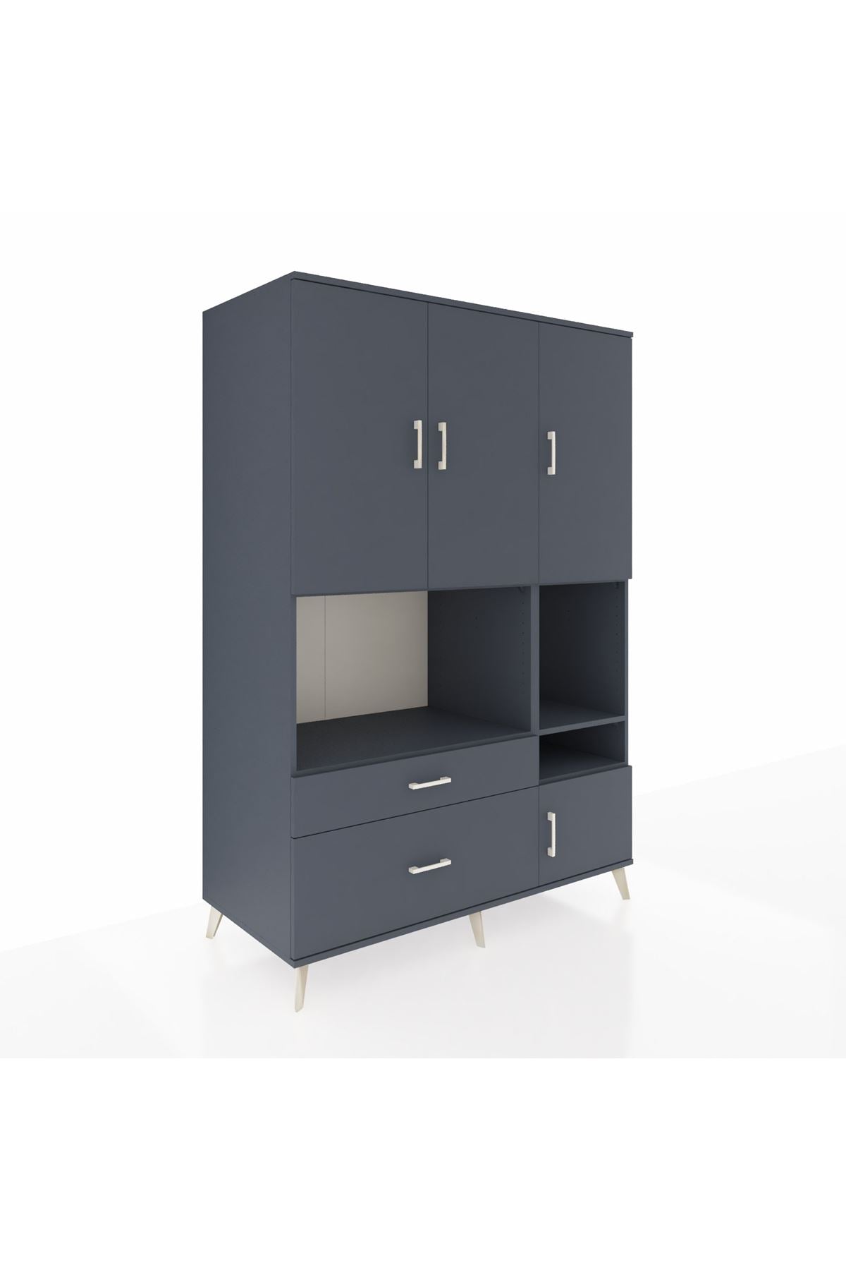 Kronos Dolap 7 Raflı 2 Çekmeceli 4 Kapaklı 132x59x195 Antrasit-Antrasit/Antrasit