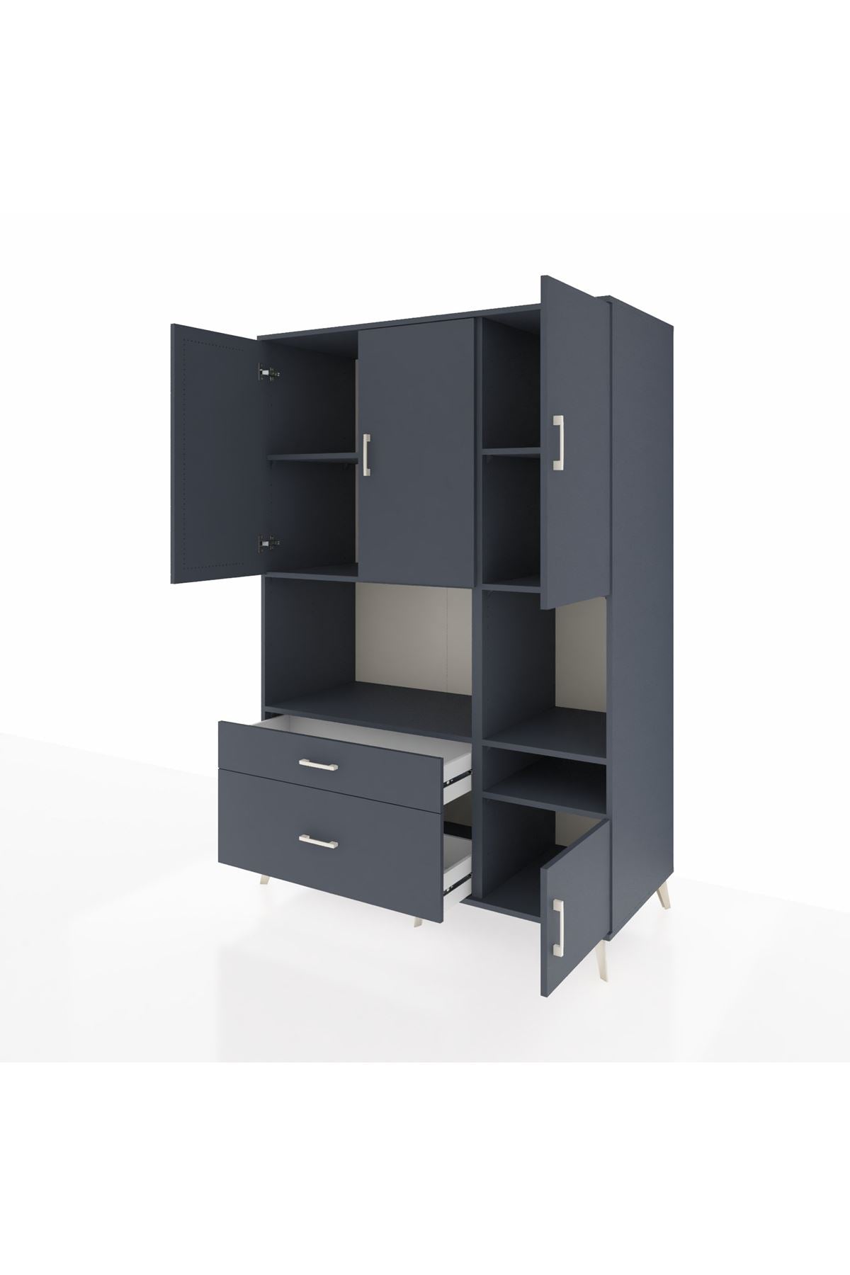 Kronos Dolap 7 Raflı 2 Çekmeceli 4 Kapaklı 132x59x195 Antrasit-Antrasit/Antrasit