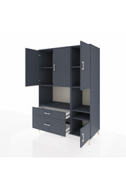 Kronos Dolap 7 Raflı 2 Çekmeceli 4 Kapaklı 132x59x195 Antrasit-Antrasit/Antrasit