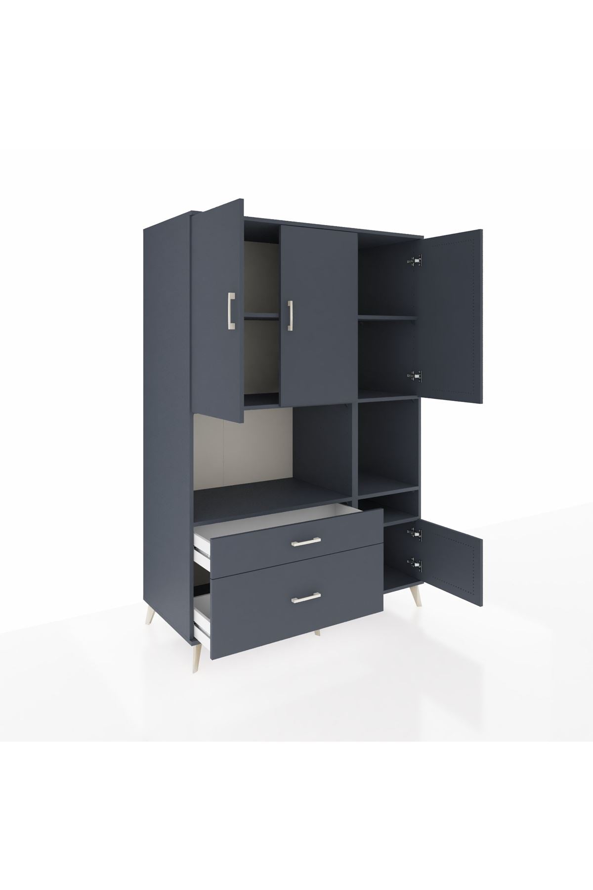 Kronos Dolap 7 Raflı 2 Çekmeceli 4 Kapaklı 132x59x195 Antrasit-Antrasit/Antrasit