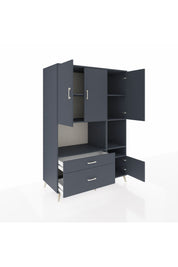 Kronos Dolap 7 Raflı 2 Çekmeceli 4 Kapaklı 132x59x195 Antrasit-Antrasit/Antrasit