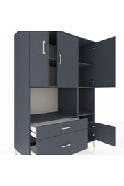 Kronos Dolap 7 Raflı 2 Çekmeceli 4 Kapaklı 132x59x195 Antrasit-Antrasit/Antrasit