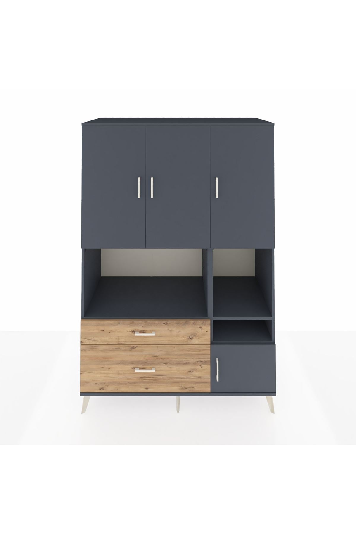 Kronos Dolap 7 Raflı 2 Çekmeceli 4 Kapaklı 132x59x195 Antrasit-Antrasit/Çam