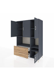 Kronos Dolap 7 Raflı 2 Çekmeceli 4 Kapaklı 132x59x195 Antrasit-Antrasit/Çam