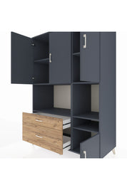 Kronos Dolap 7 Raflı 2 Çekmeceli 4 Kapaklı 132x59x195 Antrasit-Antrasit/Çam