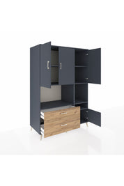 Kronos Dolap 7 Raflı 2 Çekmeceli 4 Kapaklı 132x59x195 Antrasit-Antrasit/Çam