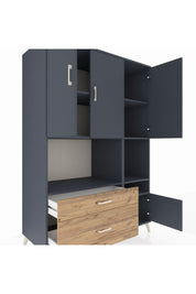 Kronos Dolap 7 Raflı 2 Çekmeceli 4 Kapaklı 132x59x195 Antrasit-Antrasit/Çam