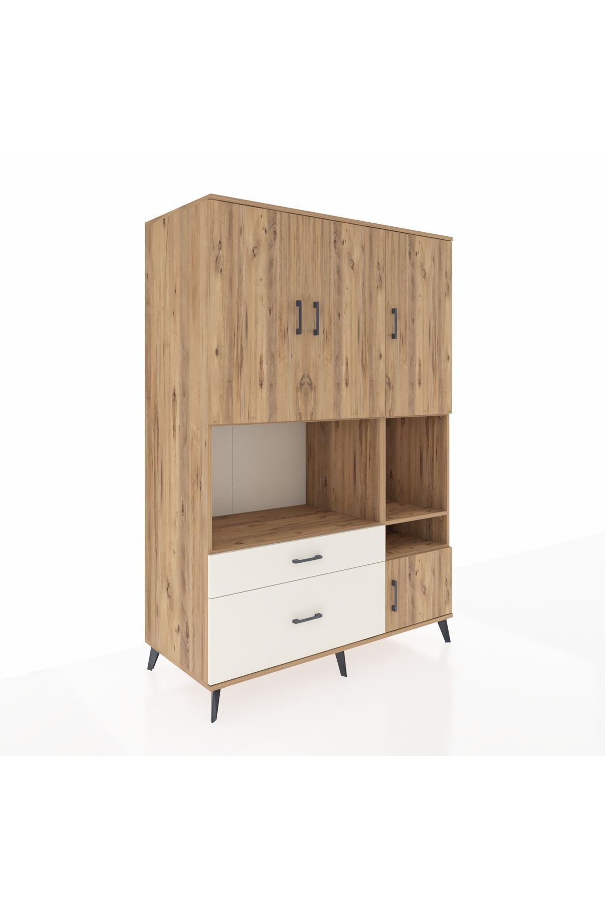 Kronos Dolap 7 Raflı 2 Çekmeceli 4 Kapaklı 132x59x195 Çam-Çam/Aytaşı