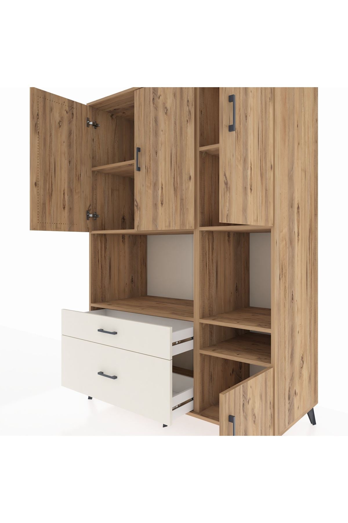 Kronos Dolap 7 Raflı 2 Çekmeceli 4 Kapaklı 132x59x195 Çam-Çam/Aytaşı