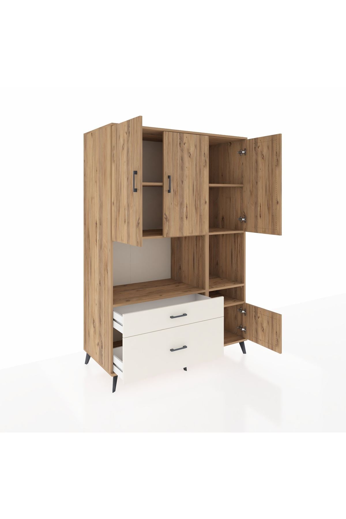 Kronos Dolap 7 Raflı 2 Çekmeceli 4 Kapaklı 132x59x195 Çam-Çam/Aytaşı