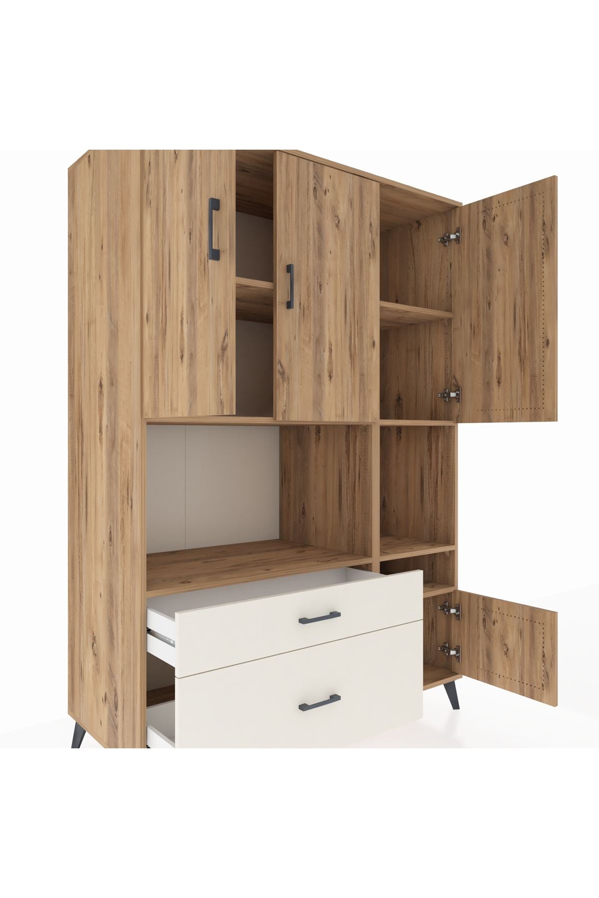 Kronos Dolap 7 Raflı 2 Çekmeceli 4 Kapaklı 132x59x195 Çam-Çam/Aytaşı