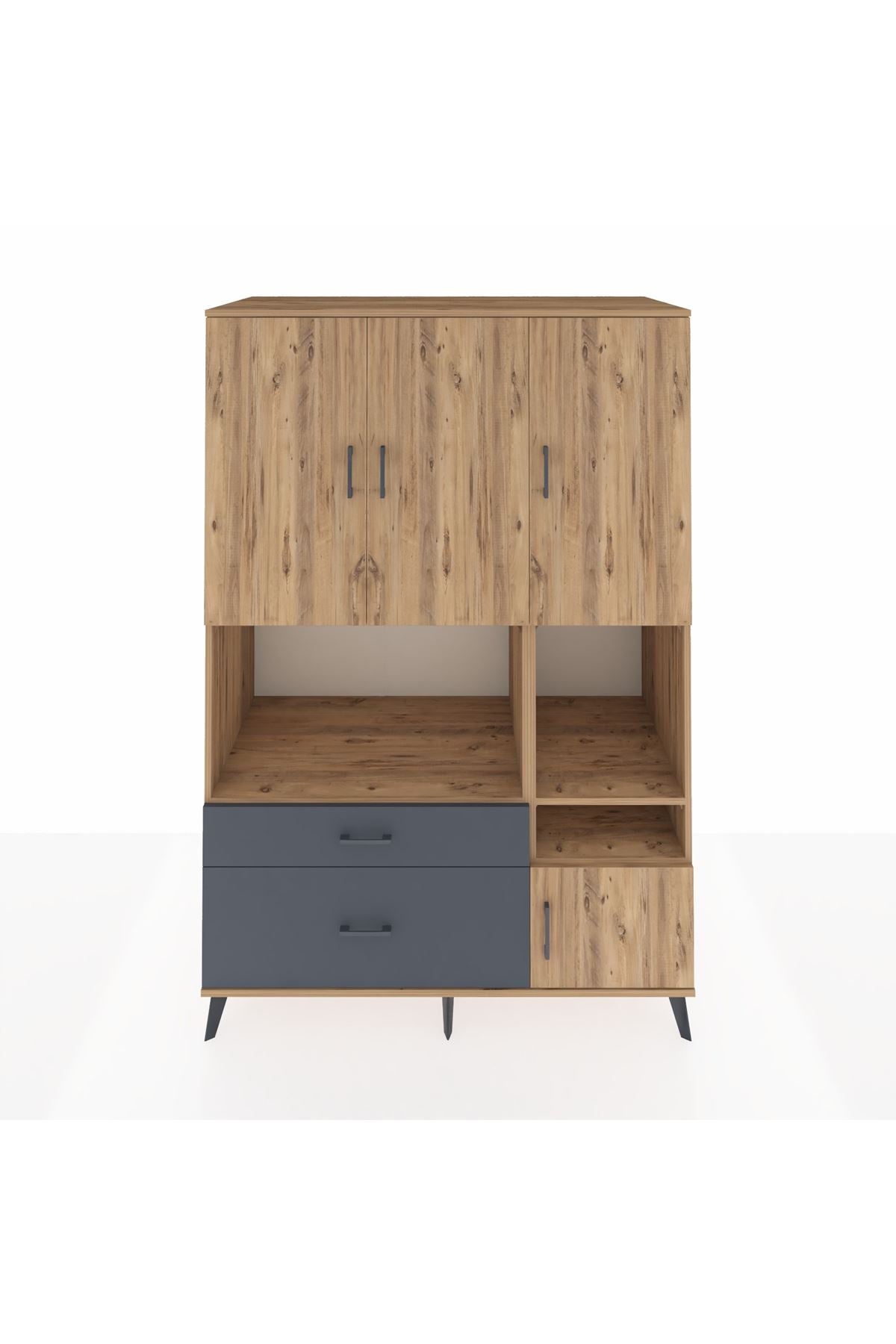 Kronos Dolap 7 Raflı 2 Çekmeceli 4 Kapaklı 132x59x195 Çam-Çam/Antrasit