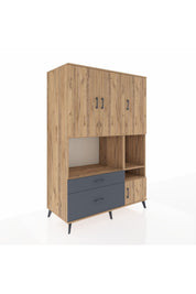 Kronos Dolap 7 Raflı 2 Çekmeceli 4 Kapaklı 132x59x195 Çam-Çam/Antrasit