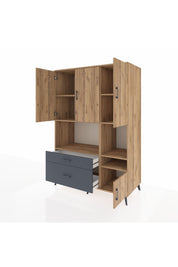 Kronos Dolap 7 Raflı 2 Çekmeceli 4 Kapaklı 132x59x195 Çam-Çam/Antrasit