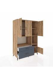 Kronos Dolap 7 Raflı 2 Çekmeceli 4 Kapaklı 132x59x195 Çam-Çam/Antrasit