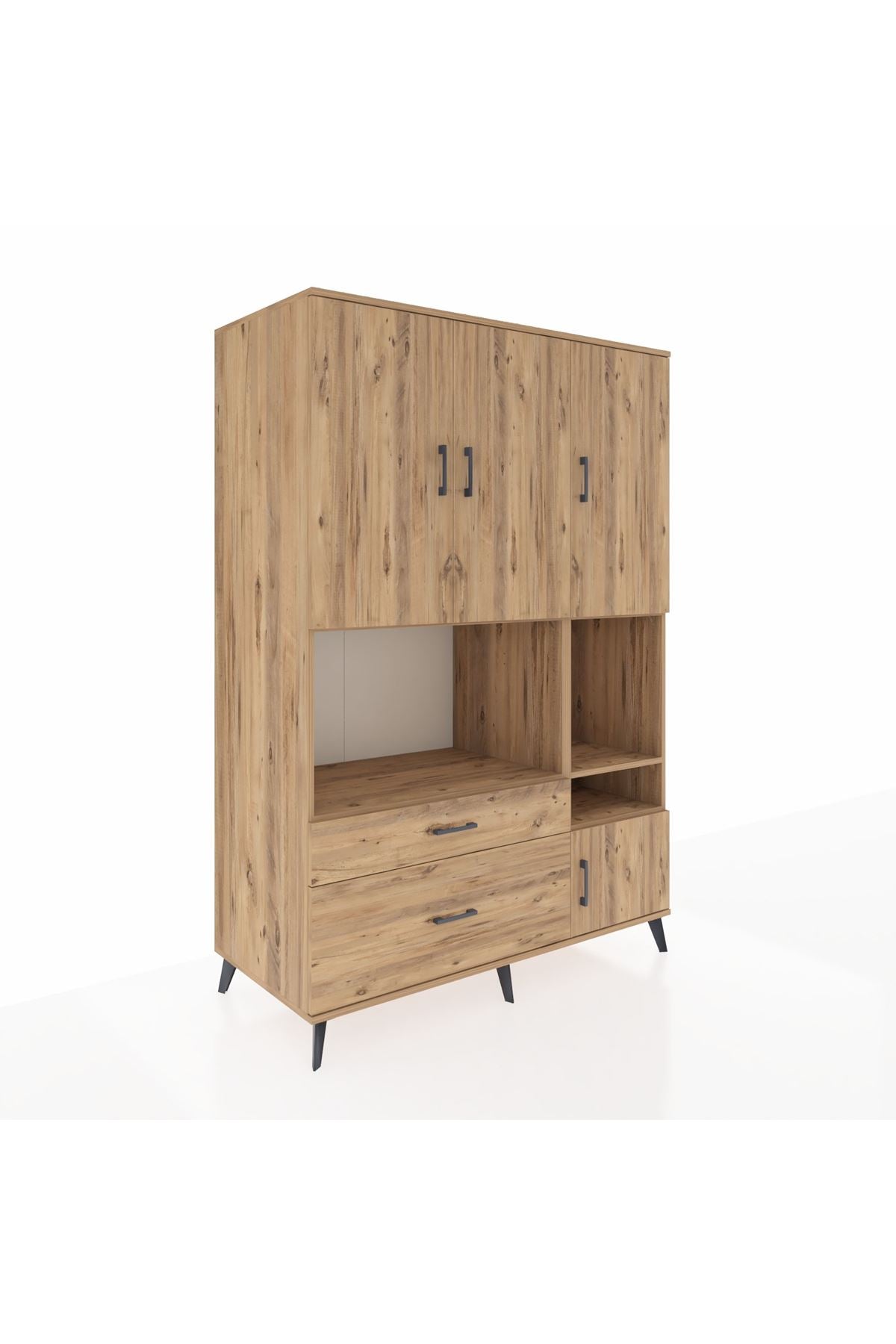 Kronos Dolap 7 Raflı 2 Çekmeceli 4 Kapaklı 132x59x195 Çam-Çam/Çam