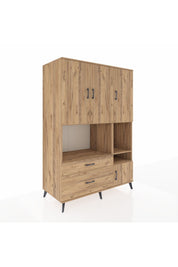 Kronos Dolap 7 Raflı 2 Çekmeceli 4 Kapaklı 132x59x195 Çam-Çam/Çam