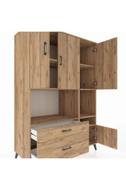 Kronos Dolap 7 Raflı 2 Çekmeceli 4 Kapaklı 132x59x195 Çam-Çam/Çam